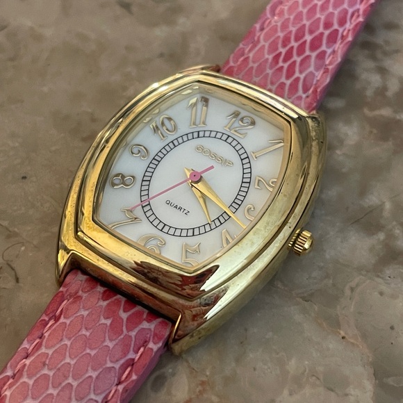 Gossip Accessories - Gossip Gold Watch with Pink Textured genuine leather snake Strap! Excellent!